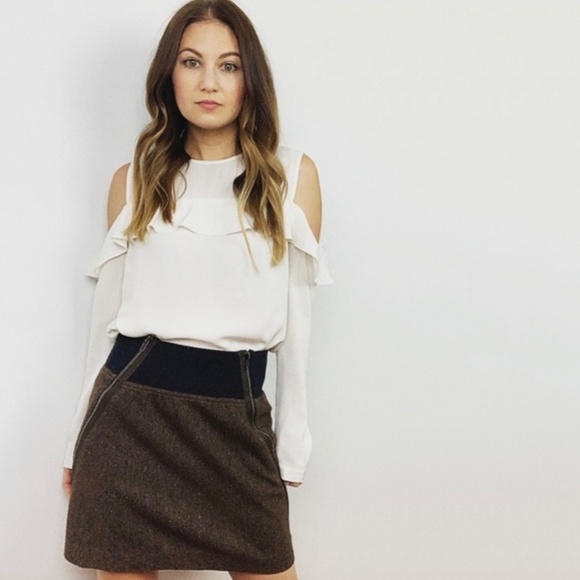 Theory Dresses & Skirts - Theory Brown Tweed Zip Mini Skirt